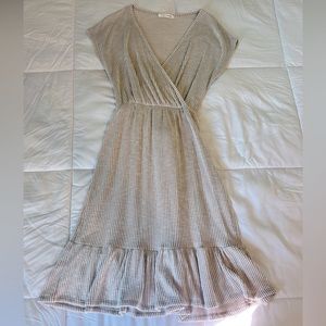 Beige and cream striped midi dress